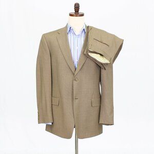 Hart Schaffner Marx 44L 35x32 Brown Full Suit 2-Button Solid R586